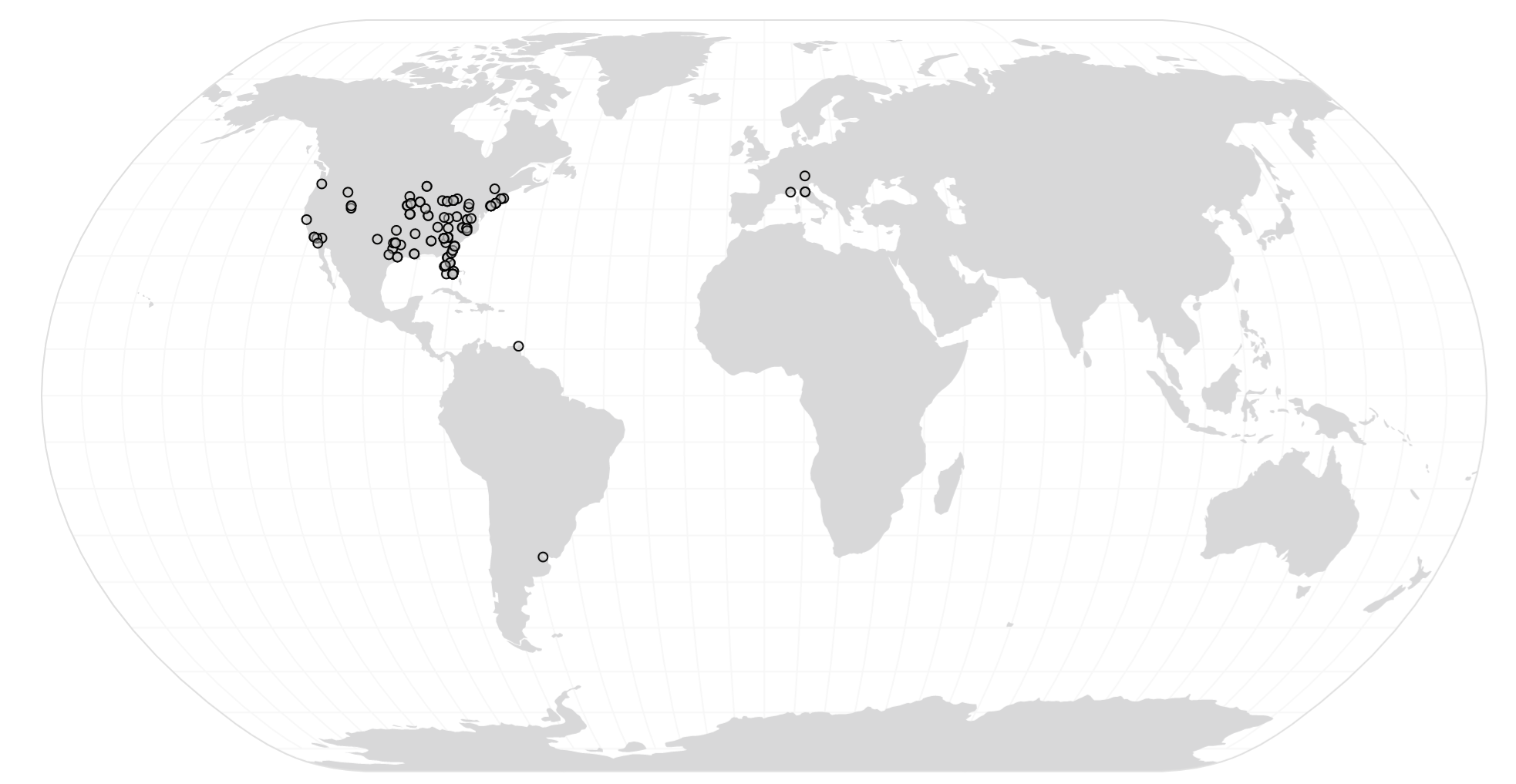 A map of all the places Justice Thomas has reported going.